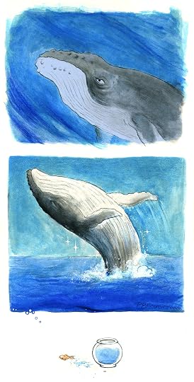A determined humpback whale courses through the ocean. Secondly, the humpback whale breaches the ocean surface gloriously! We realize lastly that a goldfish has jumped out of it’s bowl, flopped on the ground, its imagination having run wild.