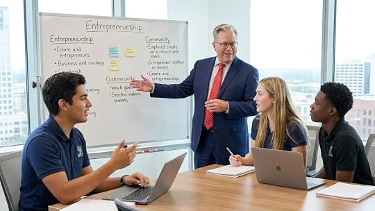 Progress bar and graph showing growth in a business conference area with coaching discussion - compounding enterprise value