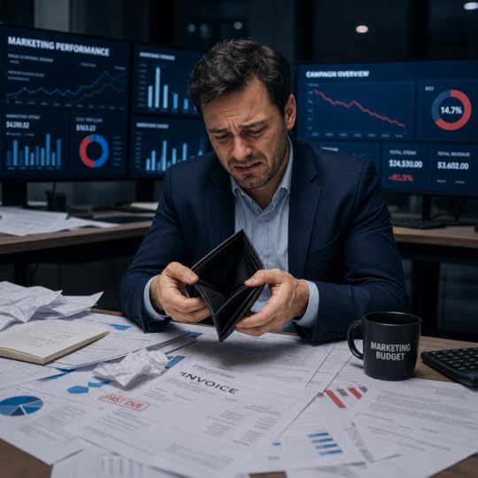 صاحب عمل محبط ينظر إلى ميزانية تسويقية مهدرة بدون نتائج