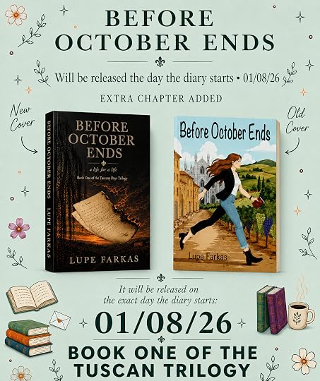 Before October Ends by Lupe Farkas relaunch announcement showing the new and first-edition covers, with publication on 1 August 2026
