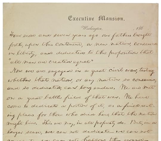 Handwritten first page of Abraham Lincoln's Gettysburg Address on 