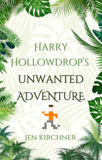 Book cover with green foliage and an 8-bit styled figure running