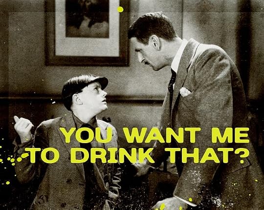 A vintage black and white photo of a boy asking a man,