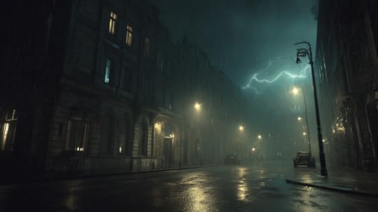Stormy atmosphere with lightning in the sky and rain falling.