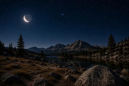 A crescent moon adds soft foreground light without overpowering the stars above