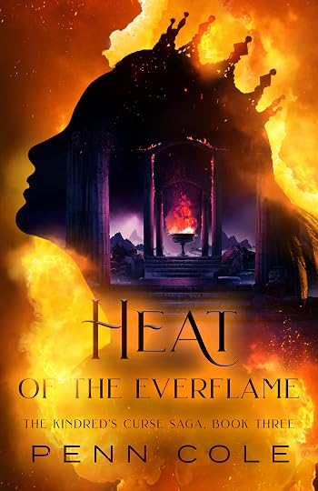 Heat of the Everflame book recap graphic featuring a dark fantasy silhouette, fiery orange flames, and a glowing throne, for a spoiler-filled summary of Penn Cole’s fantasy romance novel.