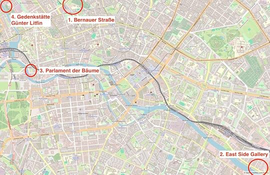 Karte der Stadtspaziergangs entlang der Berliner Mauer