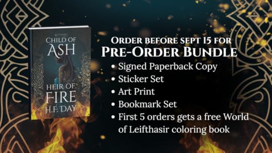 Child of Ash Heir of Fire Pre-order bundle. Signed Paperback Copy Sticker Set Art Print Bookmark Set First 5 orders gets a free World of Leifthasir coloring book