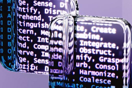 Image: illustration of glass blocks containing lists of words representing code that feeds LLMs.