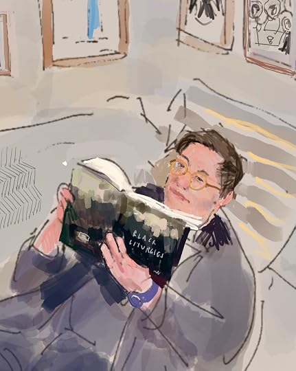 Ayla Lepine reading Black Liturgies (detail).