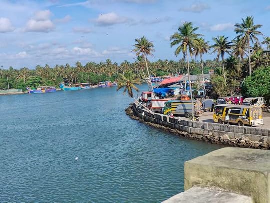 Boats docked at the Muthalapozhi Harbour - a view from the bridge. 