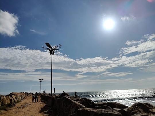 Walking through the Muthalapozhi breakwaters. 