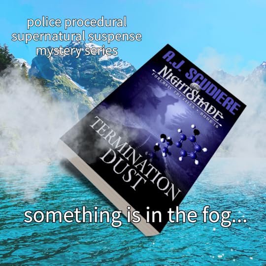 image of book cover of Termination Dust over alaska scenery with eerie fog.