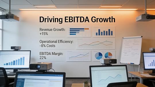 Senior executive presenting financial metrics to a team in a modern office