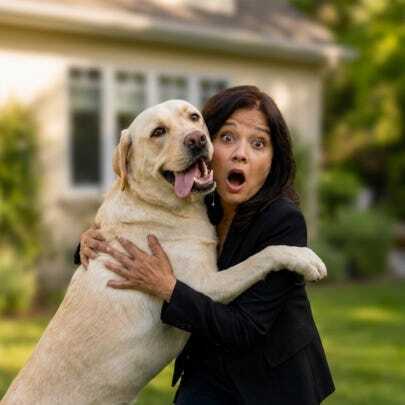 Dog Mom production image featuring a woman and a golden retriever