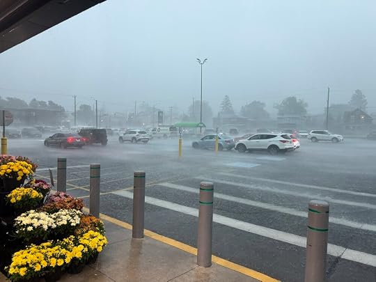 Intense rain in the Sobeys parking lot.