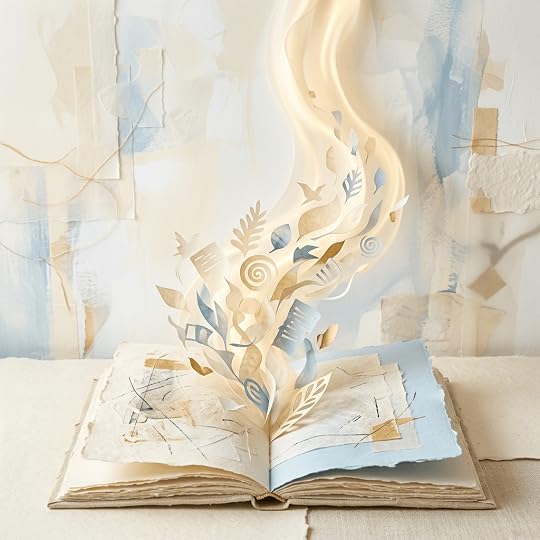 Paper garden emerging from an open illustrated book