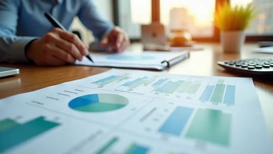 Austin seller financing analysis, close-up of financial statements and graphs in office