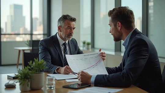 Austin financial advisor explaining seller financing graph to client in modern office