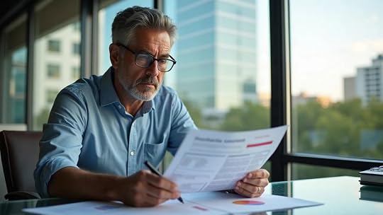 Austin business seller reviewing financial spreadsheets and red flag notes