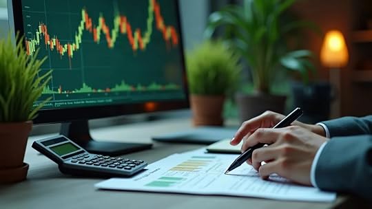 Entrepreneur studying detailed seller financing profit and loss charts and financial graphs in a quiet office