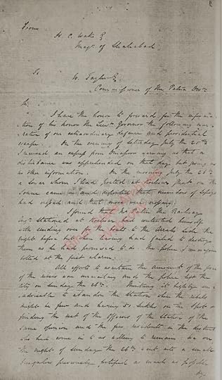 A handwritten letter from A. C. Wate to W. Taylor discussing events and concerns related to local governance and security, dated July 1842. The document displays a vintage style with faded ink and a watermark.