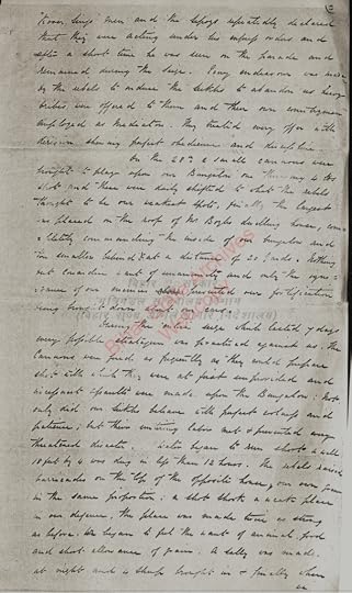 A historical handwritten document containing text about a specific event, written in a cursive style on faded paper. The text discusses observations and decisions made during the event, with some parts crossed out or annotated, indicating edits or corrections.