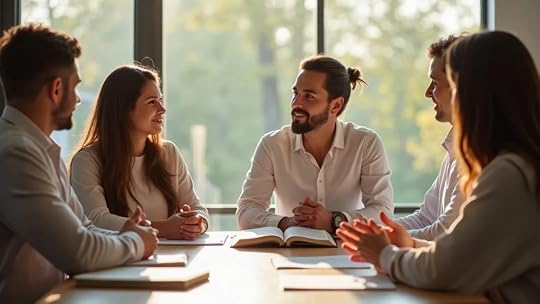 Christian business owner leading team in prayerful discussion after failed deal, practicing faith-based leadership