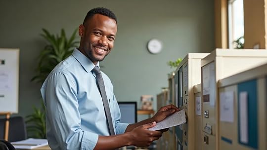 Christian entrepreneur preparing business files for due diligence in a faith-inspired workspace