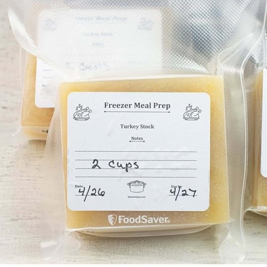 Frozen blocks of broth in vacuum sealed bags.