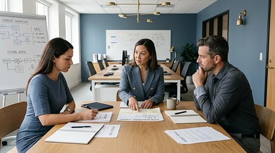 Bank underwriter reviewing SBA loan application with financial documents in Austin office