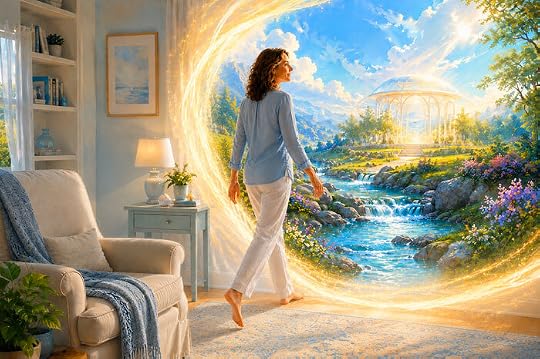 A woman stepping into a Soul Travel experience