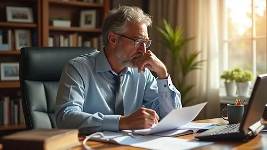 Concerned Christian business seller reflecting with financial documents, Bible, and sunlight – Navigating what an SBA buyer has to clear