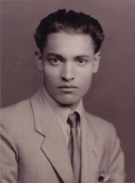 Black-and-white portrait of my father, Madhavji Devalia, as a young man