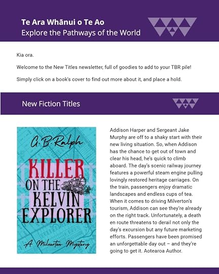 New Fiction Titles email with Killer on the Kelvin Explorer by G. B. Ralph. Book cover image and blurb.
