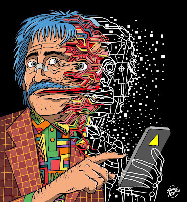 Illustrazione a fumetti di Simone Angelini con Falco Lomuncolo di Rifrazione Fantasma