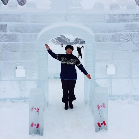 Woman in sweater with ice structure