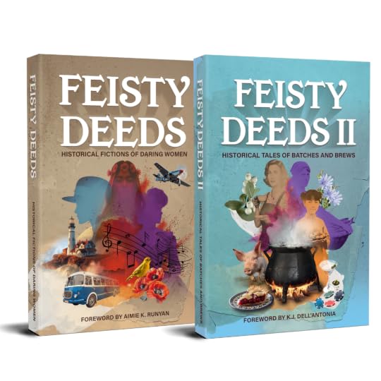 covers of the two Feisty Deeds Anthologies, historical fiction short stories