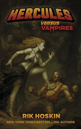 Book cover for 'Hercules Versus Vampires' featuring a muscular man resembling Hercules, a woman in a flowing dress, and eerie figures in the background. The title and author's name are prominently displayed.
